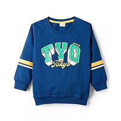 Babyhug Terry Knit Full Sleeves T-Shirt & Trouser Set With Tokyo Print - Blue