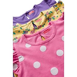 Babyhug Cotton Knit Frill Sleeves T-Shirt With Polka Dot & Floral Print Pack Of 3 - Pink Purple & Yellow