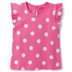 Babyhug Cotton Knit Frill Sleeves T-Shirt With Polka Dot & Floral Print Pack Of 3 - Pink Purple & Yellow