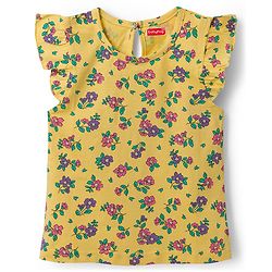 Babyhug Cotton Knit Frill Sleeves T-Shirt With Polka Dot & Floral Print Pack Of 3 - Pink Purple & Yellow