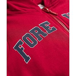 Babyhug Terry Knit Full Sleeves Hooded Sweatjacket & Lounge Pant Set With Forever Chicago Print - Maroon & Blue