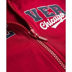 Babyhug Terry Knit Full Sleeves Hooded Sweatjacket & Lounge Pant Set With Forever Chicago Print - Maroon & Blue