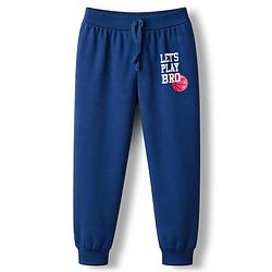 Babyhug Single Jersey Knit Full Length Lounge Pant with Text Graphic - Navy Blue