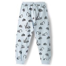Babyhug Single Jersey Knit Full Length Lounge Pant with Vehicle Print - Light Blue
