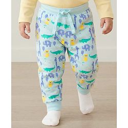Babyhug Single Jersey Knit Full Length Lounge Pant With Jungle Theme Print - Blue