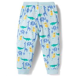 Babyhug Single Jersey Knit Full Length Lounge Pant With Jungle Theme Print - Blue
