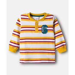 Babyhug Terry Knit Full Sleeves Striped T-Shirt & Denim Jeans Set with Patch Detailing -Blue