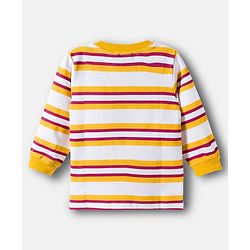 Babyhug Terry Knit Full Sleeves Striped T-Shirt & Denim Jeans Set with Patch Detailing -Blue