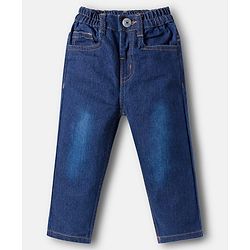 Babyhug Terry Knit Full Sleeves Striped T-Shirt & Denim Jeans Set with Patch Detailing -Blue