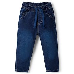 Babyhug Terry Knit Full Raglan Sleeves T-Shirt & Denim Jeans Set With Text Print - Yellow & Blue