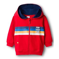 Babyhug Terry Knit Full Sleeves Hooded T-Shirt & Denim Jeans Set with Find Your Fun Print -Blue & Red
