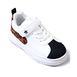 Cute Walk by Babyhug Velcro Closure Sneaker Shoes With Leopard Print - White