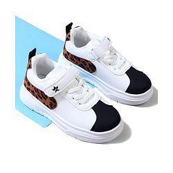 Cute Walk by Babyhug Velcro Closure Sneaker Shoes With Leopard Print - White