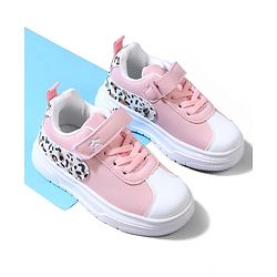 Cute Walk by Babyhug Velcro Closure Sneaker Shoes With Leopard Print - White