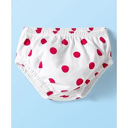 Babyhug 100% Cotton Knit Half Sleeves Polka Dots Printed Frock With Bloomer - White & Red
