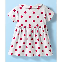 Babyhug 100% Cotton Knit Half Sleeves Polka Dots Printed Frock With Bloomer - White & Red