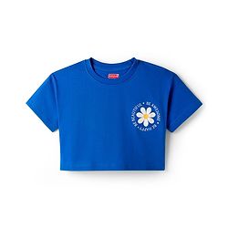 Babyhug Cotton Knit Half Sleeves Oversized T-Shirt with Floral Print - Blue