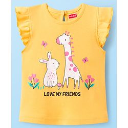 Babyhug Cotton Knit Frill Sleeves T-Shirts with Jungle Theme Print Pack of 3 - Yellow Pink & White