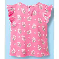 Babyhug Cotton Knit Frill Sleeves T-Shirts with Jungle Theme Print Pack of 3 - Yellow Pink & White