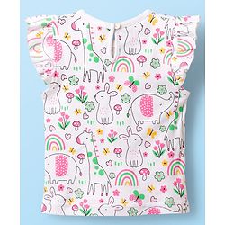 Babyhug Cotton Knit Frill Sleeves T-Shirts with Jungle Theme Print Pack of 3 - Yellow Pink & White