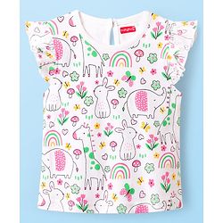 Babyhug Cotton Knit Frill Sleeves T-Shirts with Jungle Theme Print Pack of 3 - Yellow Pink & White