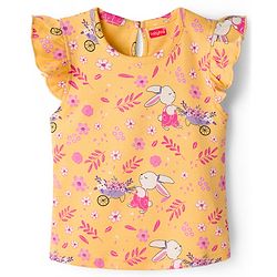 Babyhug Cotton Knit Frill Sleeves T-Shirts with Jungle Theme Print Pack of 3 - Multicolor