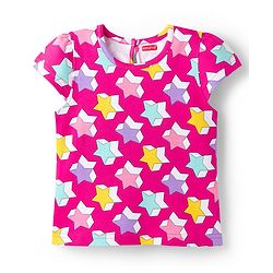 Babyhug Cotton Knit Half Sleeves T-Shirt with Star Print - Pink