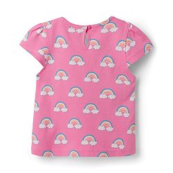 Babyhug Cotton Knit Half Cap Sleeves T-Shirt with Rainbow Print - Pink