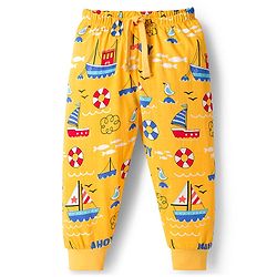 Babyhug Single Jersey Knit Full Length Lounge Pant With Nautical Theme Print - Yellow