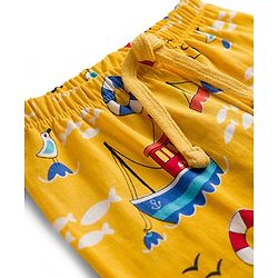 Babyhug Single Jersey Knit Full Length Lounge Pant With Nautical Theme Print - Yellow