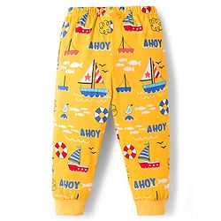 Babyhug Single Jersey Knit Full Length Lounge Pant With Nautical Theme Print - Yellow