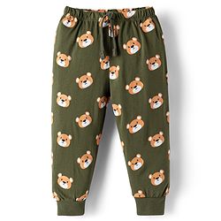 Babyhug Single Jersey Knit Full Length Bear Printed Lounge Pant - Olive Green