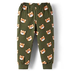Babyhug Single Jersey Knit Full Length Bear Printed Lounge Pant - Olive Green