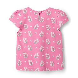 Babyhug Cotton Knit Half Cap Sleeves T-Shirt with Floral Print - Pink