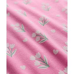 Babyhug Cotton Knit Half Cap Sleeves T-Shirt with Floral Print - Pink