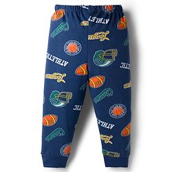 Babyhug Single Jersey Knit Full Length Lounge Pant with Sport Print - Navy Blue