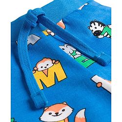 Babyhug Single Jersey Knit Full Length Lounge Pant With Animal & Alphabet Print - Blue