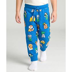 Babyhug Single Jersey Knit Full Length Lounge Pant With Animal & Alphabet Print - Blue
