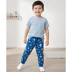 Babyhug Single Jersey Knit Full Length Lounge Pant With Sea Animals Print - Navy Blue