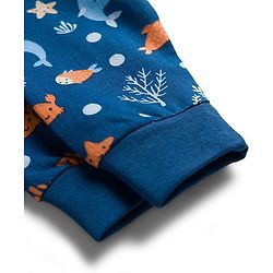 Babyhug Single Jersey Knit Full Length Lounge Pant With Sea Animals Print - Navy Blue