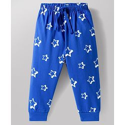 Babyhug Single Jersey Knit Full Length Lounge Pant with Star Print - Blue