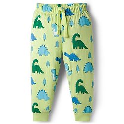 Babyhug Cotton Knit Full Length Lounge Pant with Dino Print - Limegreen