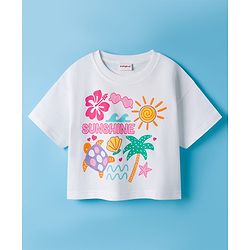 Babyhug Cotton Knit Half Sleeves Oversized T-Shirt with Tropical Theme Print - White
