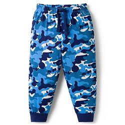 Babyhug Single Jersey Knit Full Length Lounge Pant With Camouflage Print - Blue