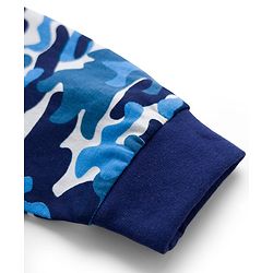 Babyhug Single Jersey Knit Full Length Lounge Pant With Camouflage Print - Blue