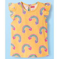 Babyhug 100% Cotton Knit Frill Sleeves T-Shirts with Heart Rainbow & Text Print Pack of 5 - Multicolor