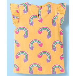 Babyhug 100% Cotton Knit Frill Sleeves T-Shirts with Heart Rainbow & Text Print Pack of 5 - Multicolor