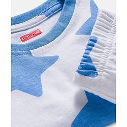 Babyhug Cotton Knit Full Sleeves Co-ords Night Suit With Star Print - White & Blue