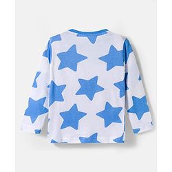 Babyhug Cotton Knit Full Sleeves Co-ords Night Suit With Star Print - White & Blue