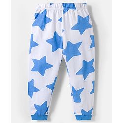 Babyhug Cotton Knit Full Sleeves Co-ords Night Suit With Star Print - White & Blue